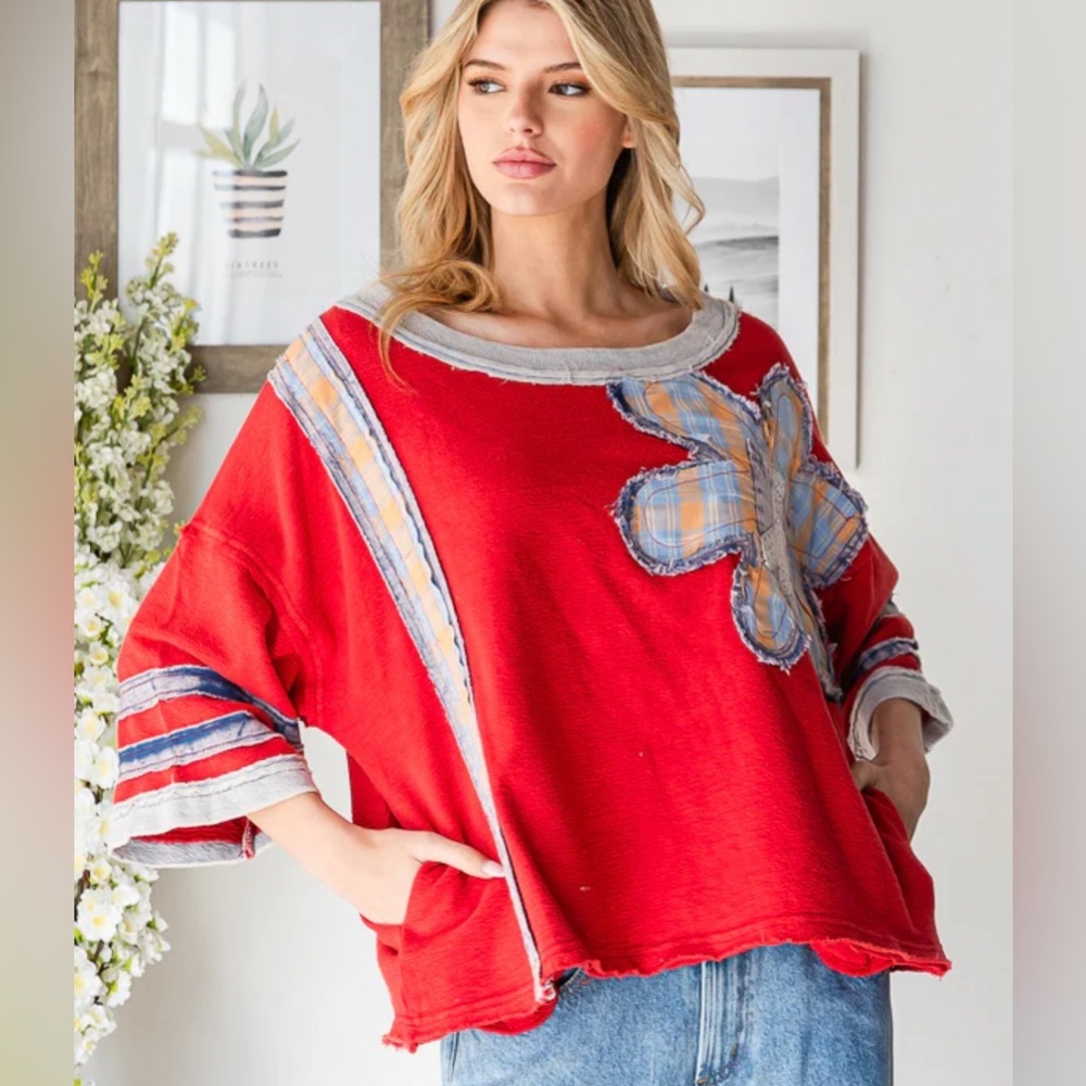 Oli & Hali WASHED FLOWER PATCHWORK OVERSIZED KNIT… - image 1